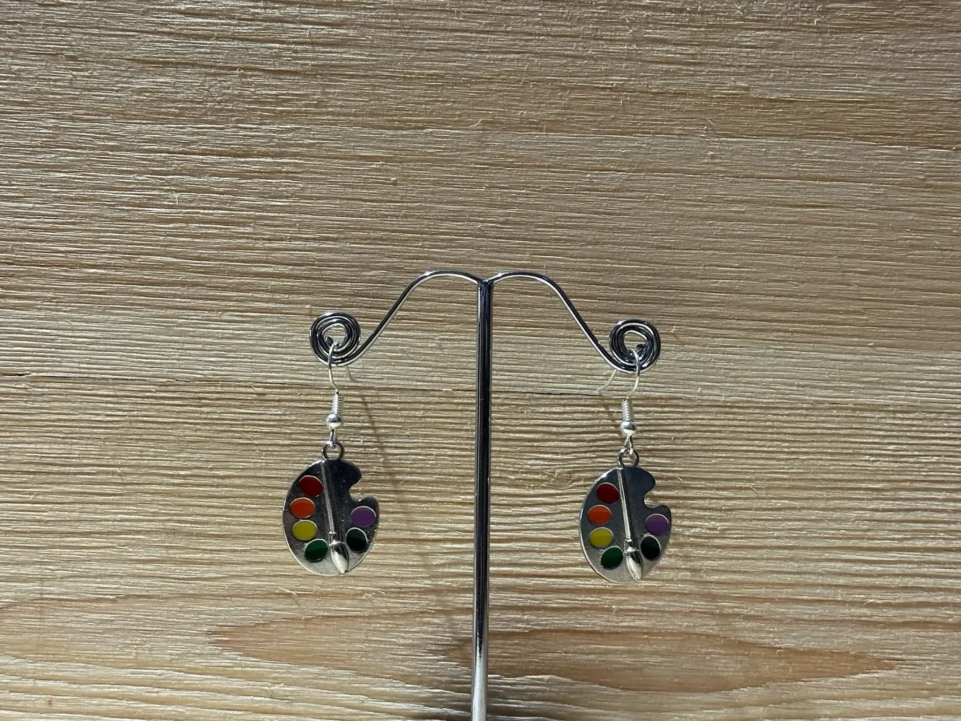 Boucle d'oreilles argentée palette de peinture en acier inoxydable
