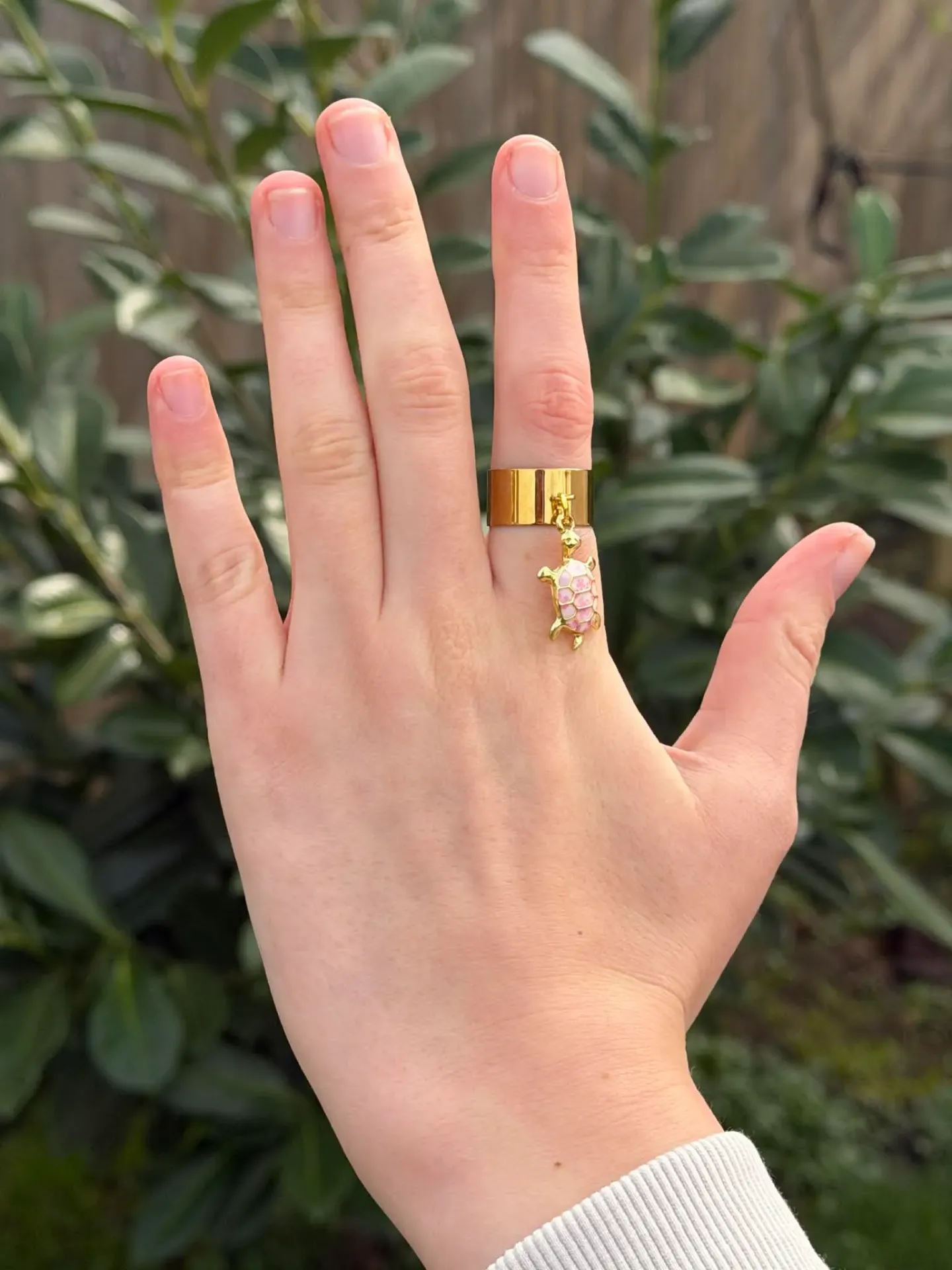 Bague dorée ajustable tortue rose en acier inoxydable