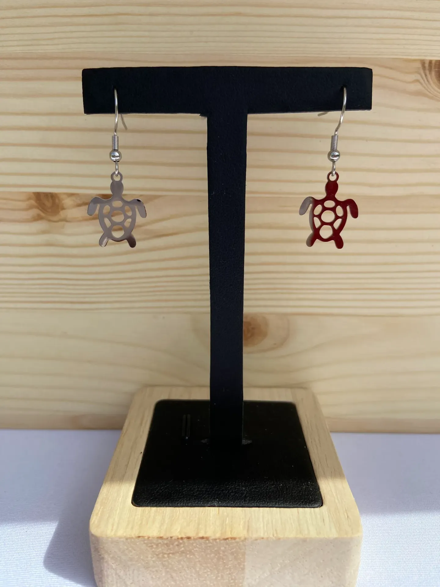 Boucles d'oreilles argentée tortue en acier inoxydable