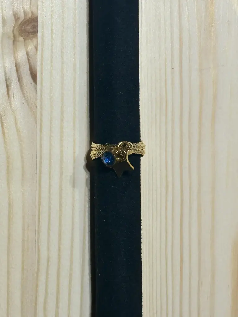 Bague dorée avec strass bleu et étoile en acier inoxydable