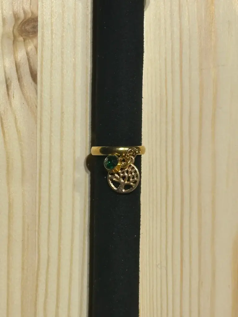 Bague dorée avec strass et arbre de vie en acier inoxydable