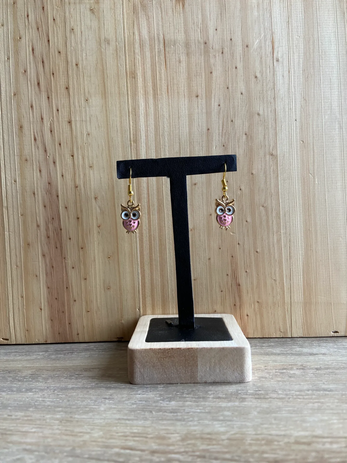 Boucle d'oreilles dorée hibou en acier inoxydable