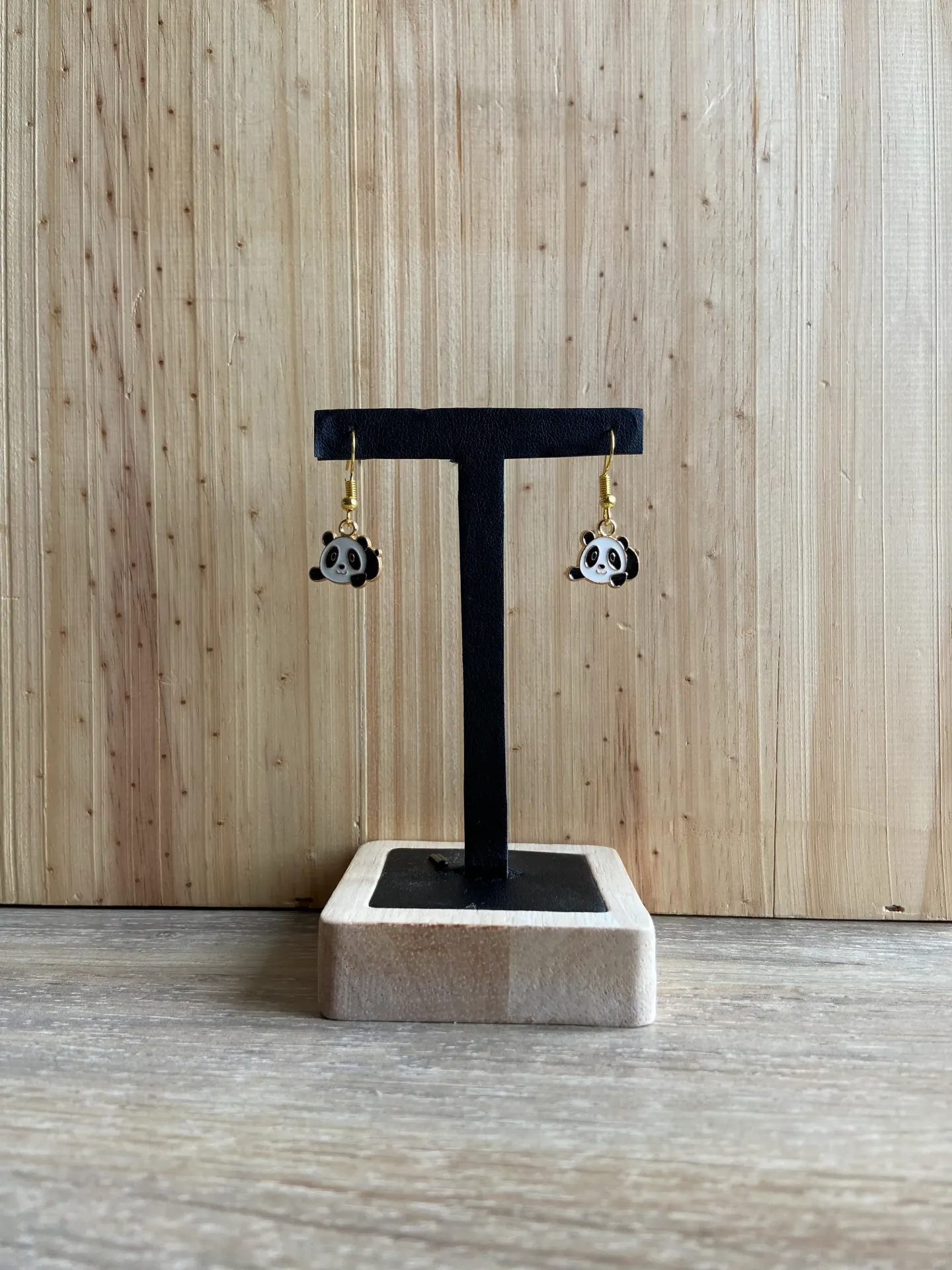 Boucle d'oreilles dorée panda en acier inoxydable