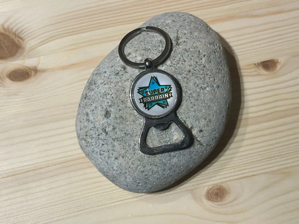 Porte-clé décapsuleur "super parrain" étoile bleue