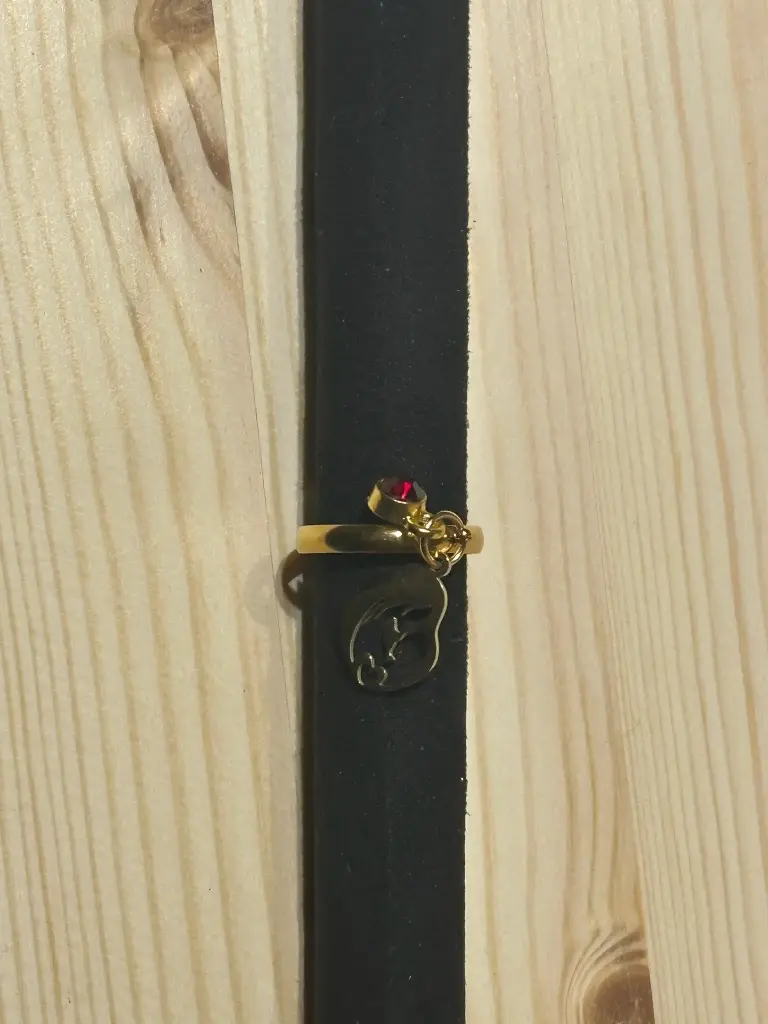 Bague dorée avec strass et breloque maman avec enfant en acier inoxydable