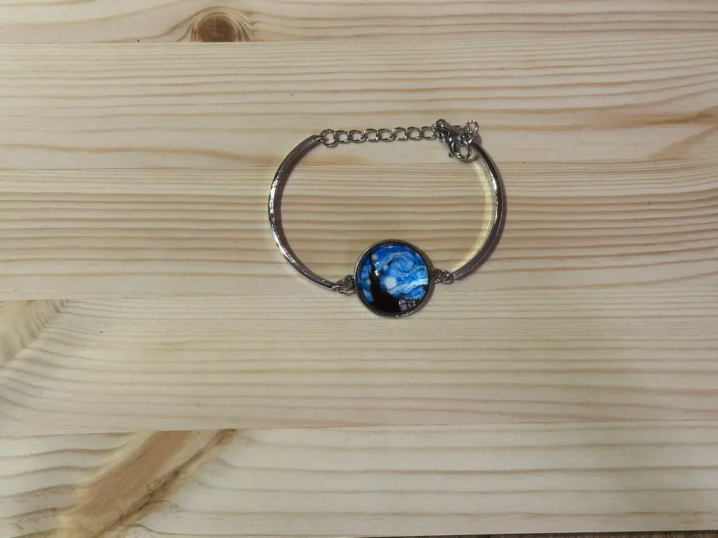 Bracelet jonc argenté cabochon paysage taille 13 à 17cm