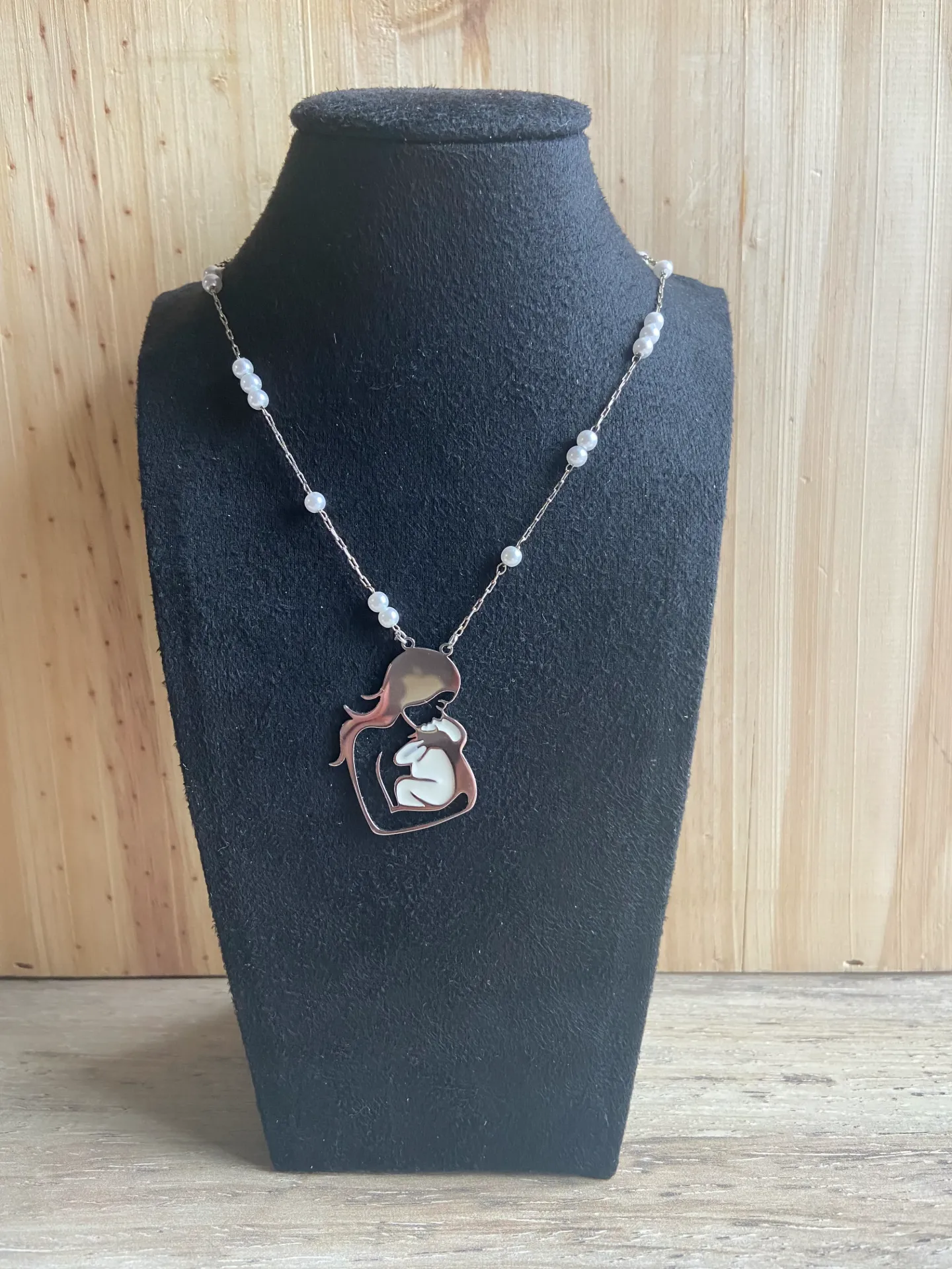 Collier argenté maman et bébé en acier inoxydable