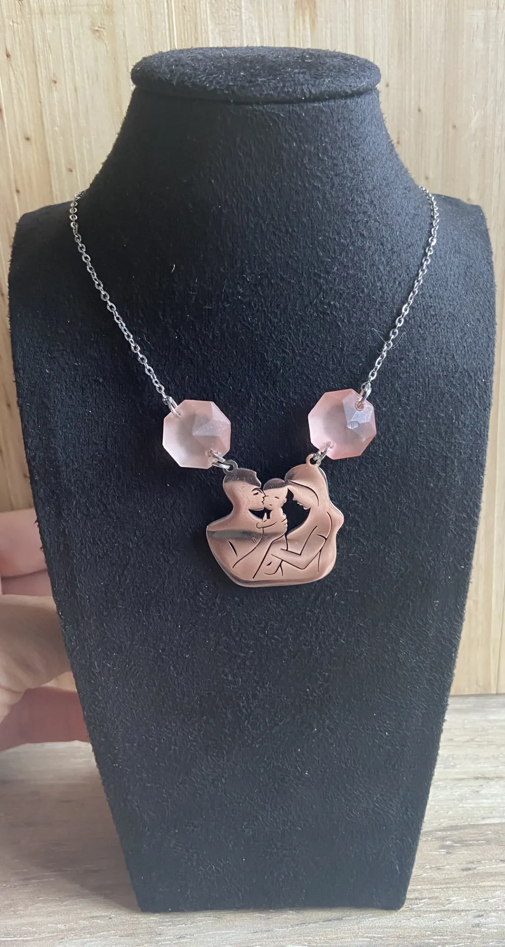 Collier argenté famille en acier inoxydable