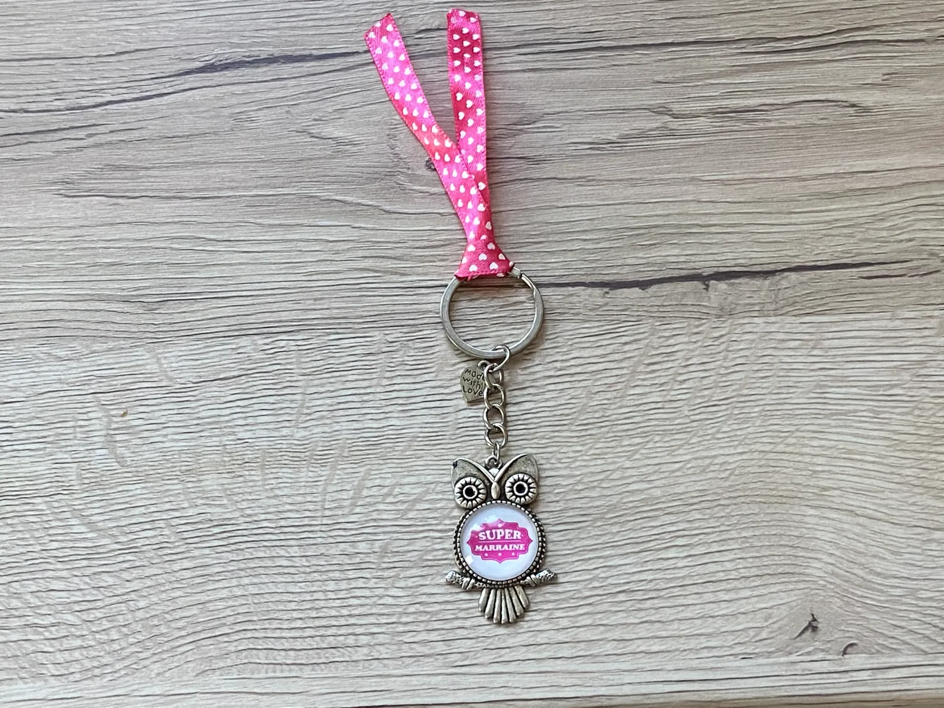 Porte-clé hibou "super marraine"