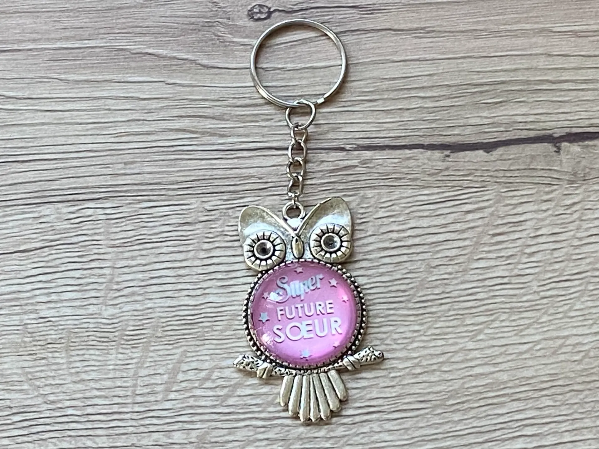 Porte-clé hibou "super future soeur"
