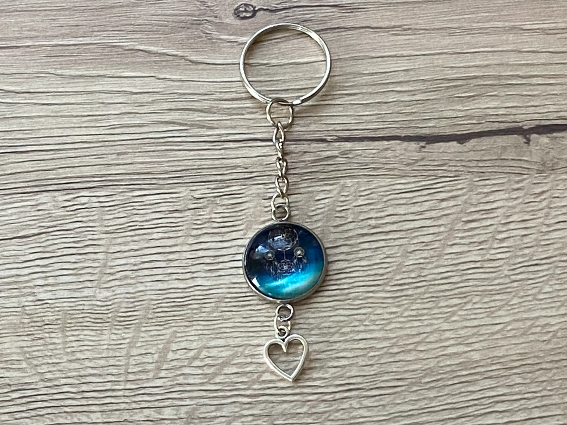 Porte-clé attrape-rêve fond bleu