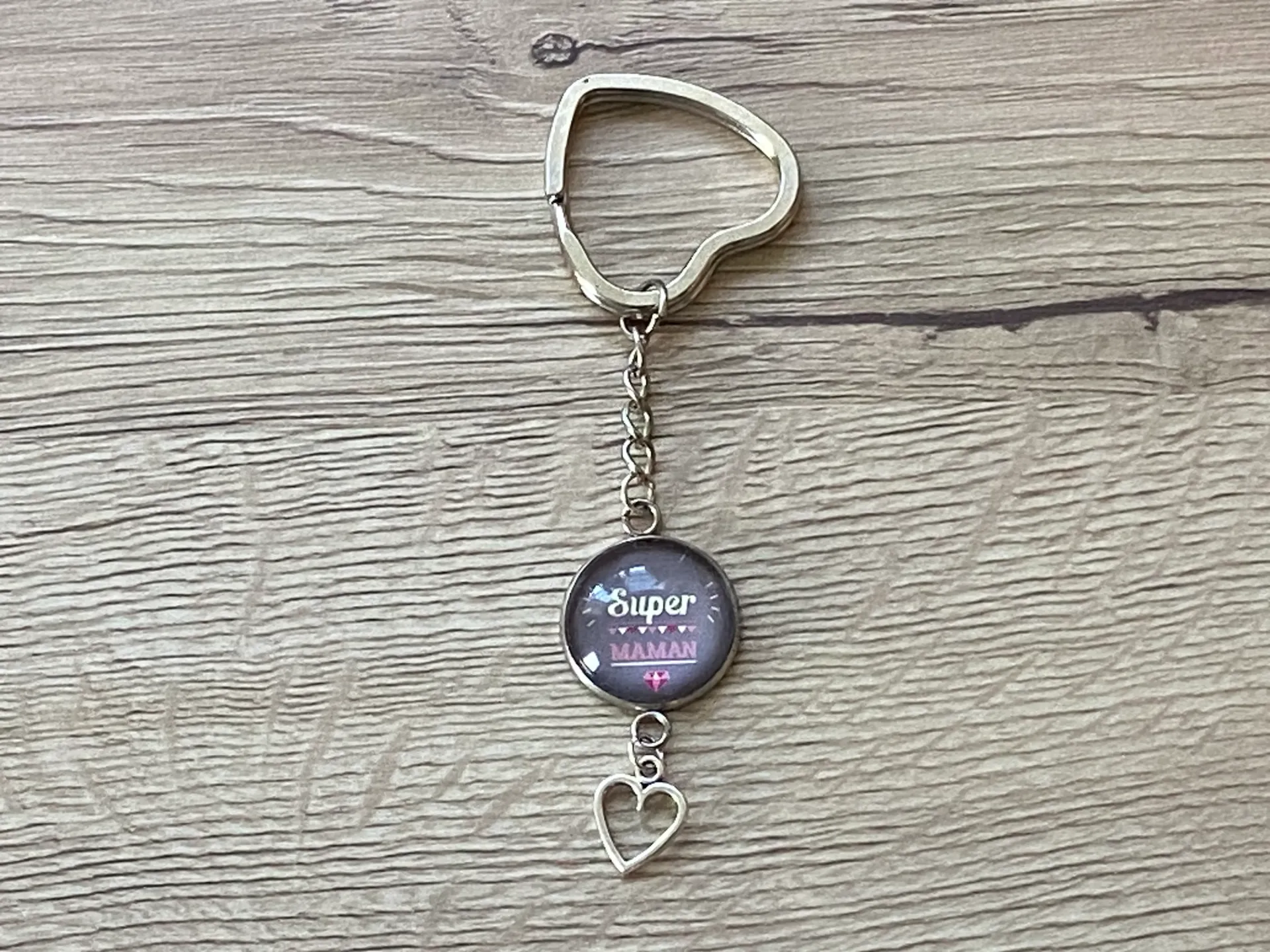 Porte-clé coeur "super maman"