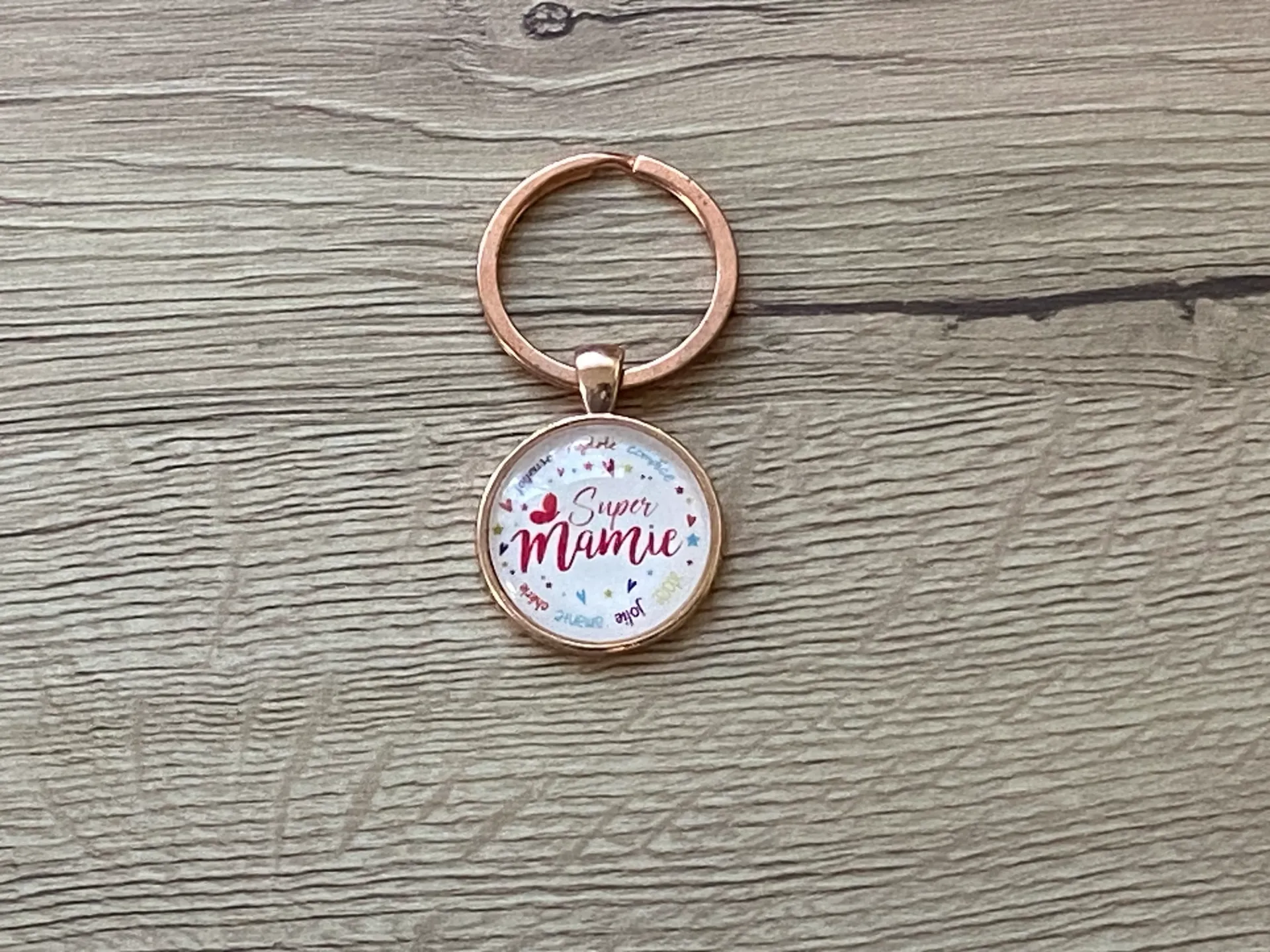 Porte-clé or rose "super mamie"