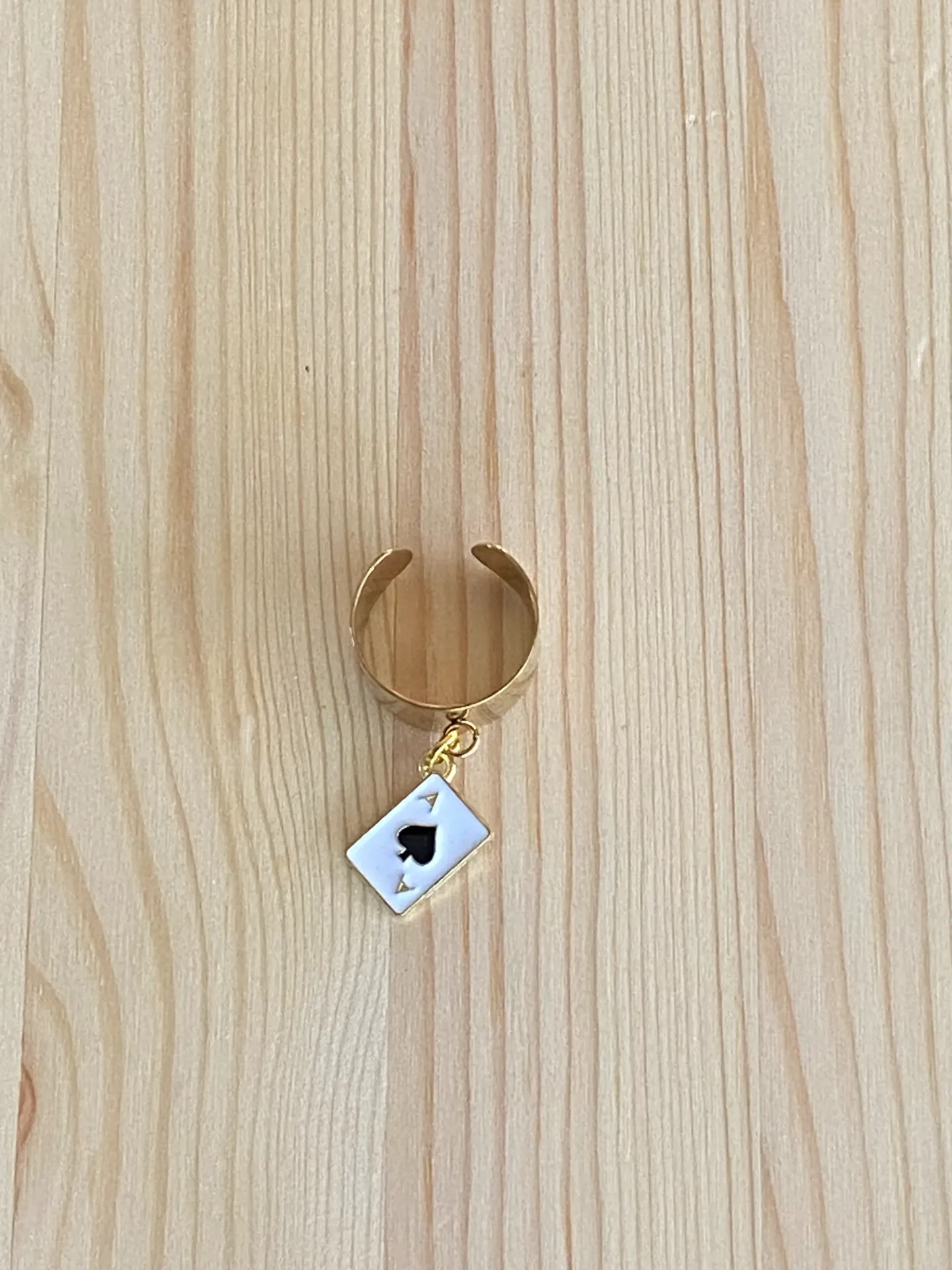 Bague dorée réglable carte d'As de Pique en acier inoxydable