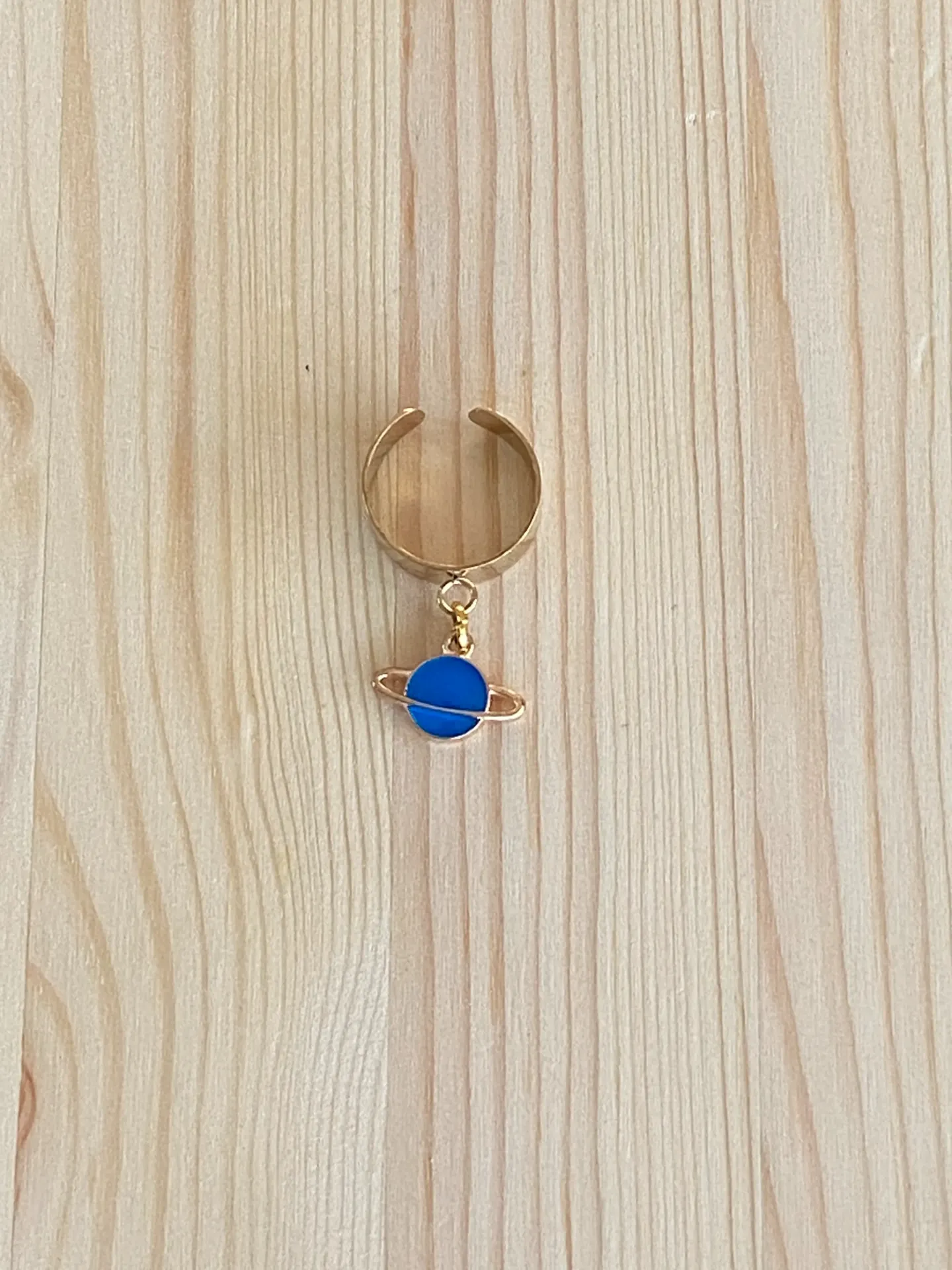 Bague dorée réglable planète bleue en acier inoxydable