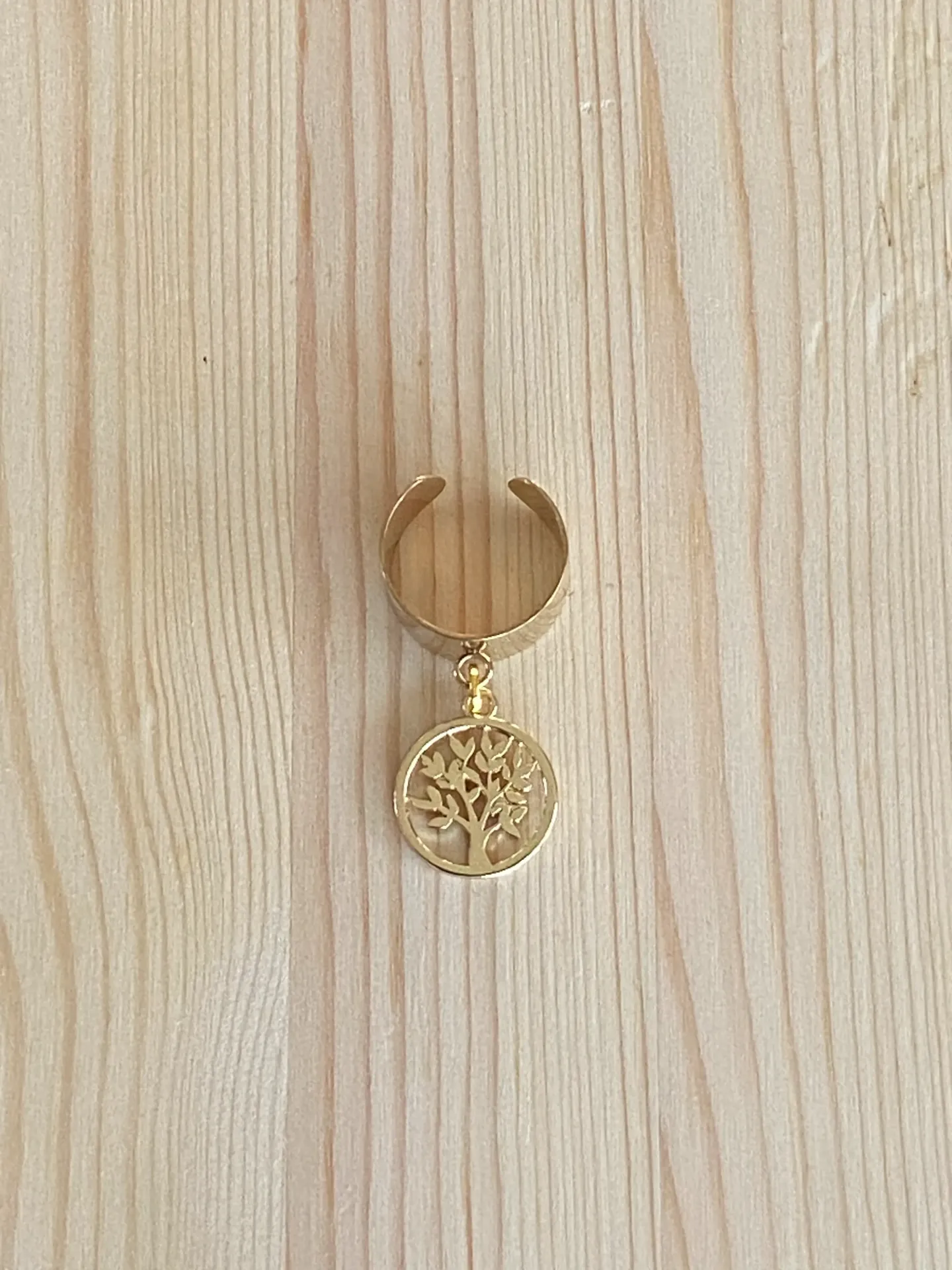 Bague dorée réglable arbre de vie en acier inoxydable