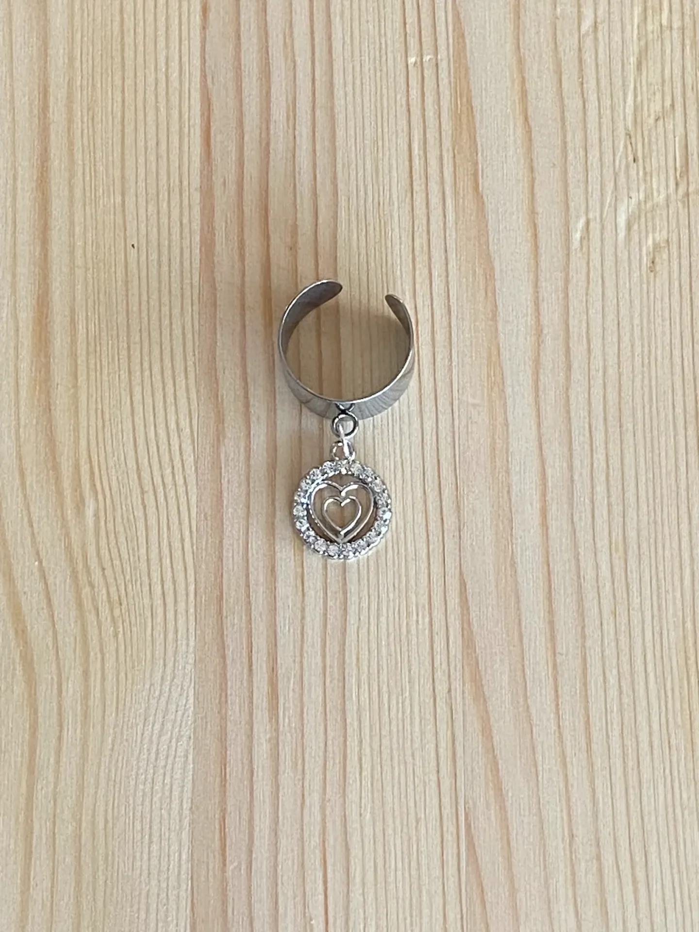 Bague argentée réglable coeur en acier inoxydable