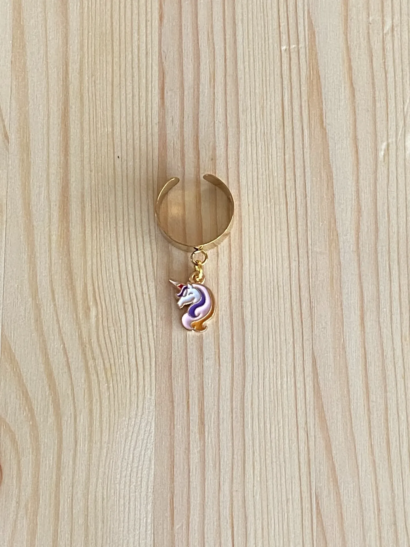 Bague dorée réglable licorne en acier inoxydable