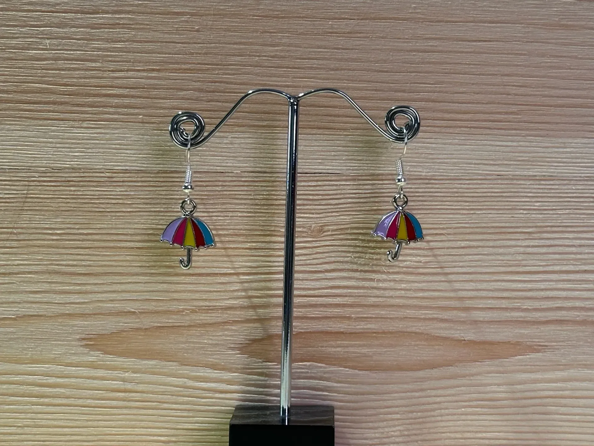 Boucle d'oreille parapluie multicolore en acier inoxydable