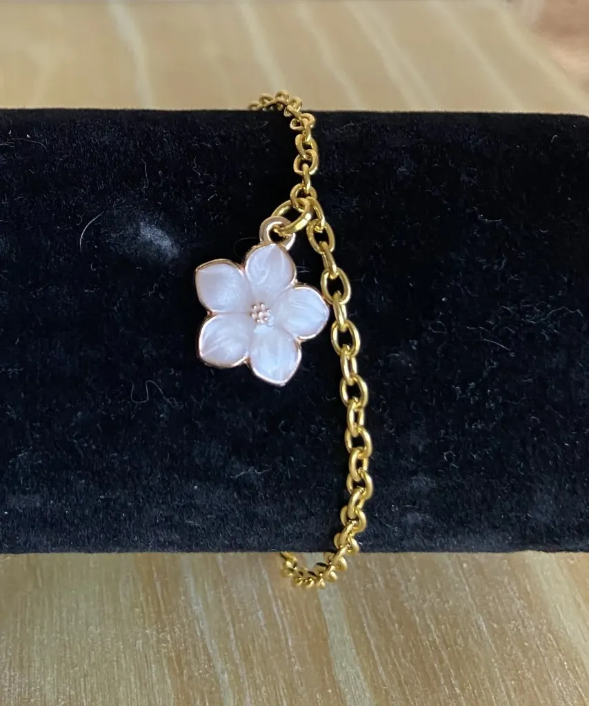 Bracelet doré avec pendentif fleur couleur au choix en acier inoxydable