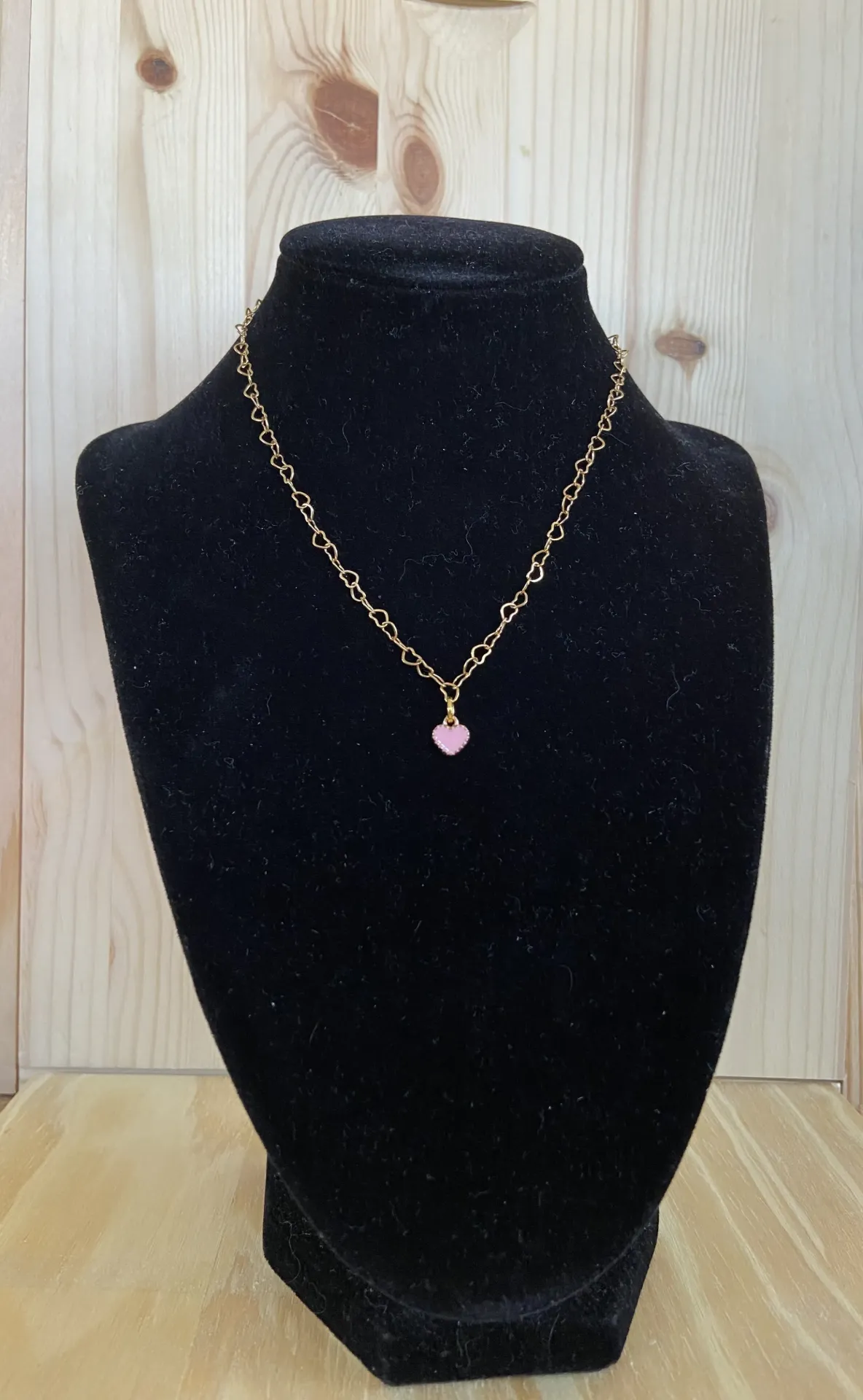 Collier doré avec chaine en forme de coeur avec pendentif coeur rose en acier inoxydable taille 40cm