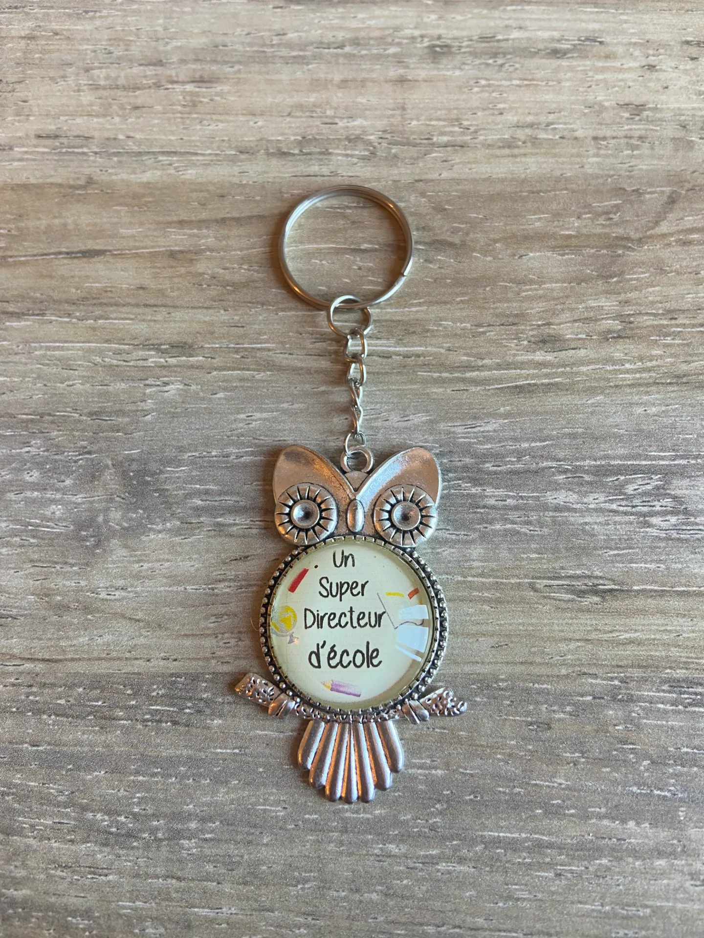 Porte-clé hibou "un super directeur d'école"